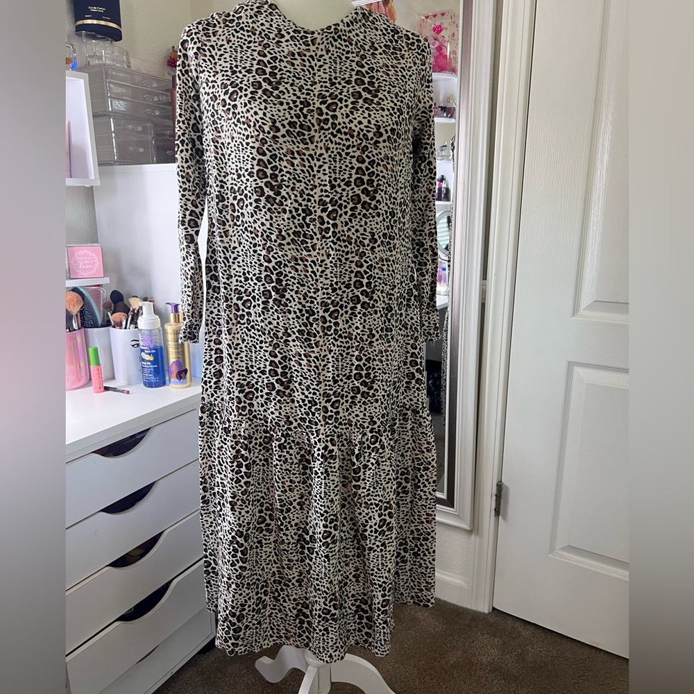 ASOS sz 4 3/4 sleeve dress cheetah print drop waist 0285